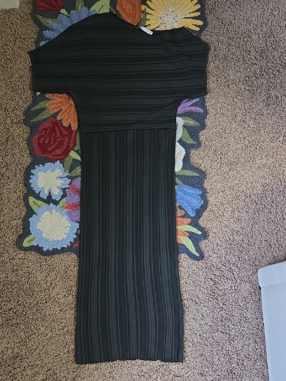 Zara Black Ribbed Off The Shoulder Midaxi/Maxi Dress